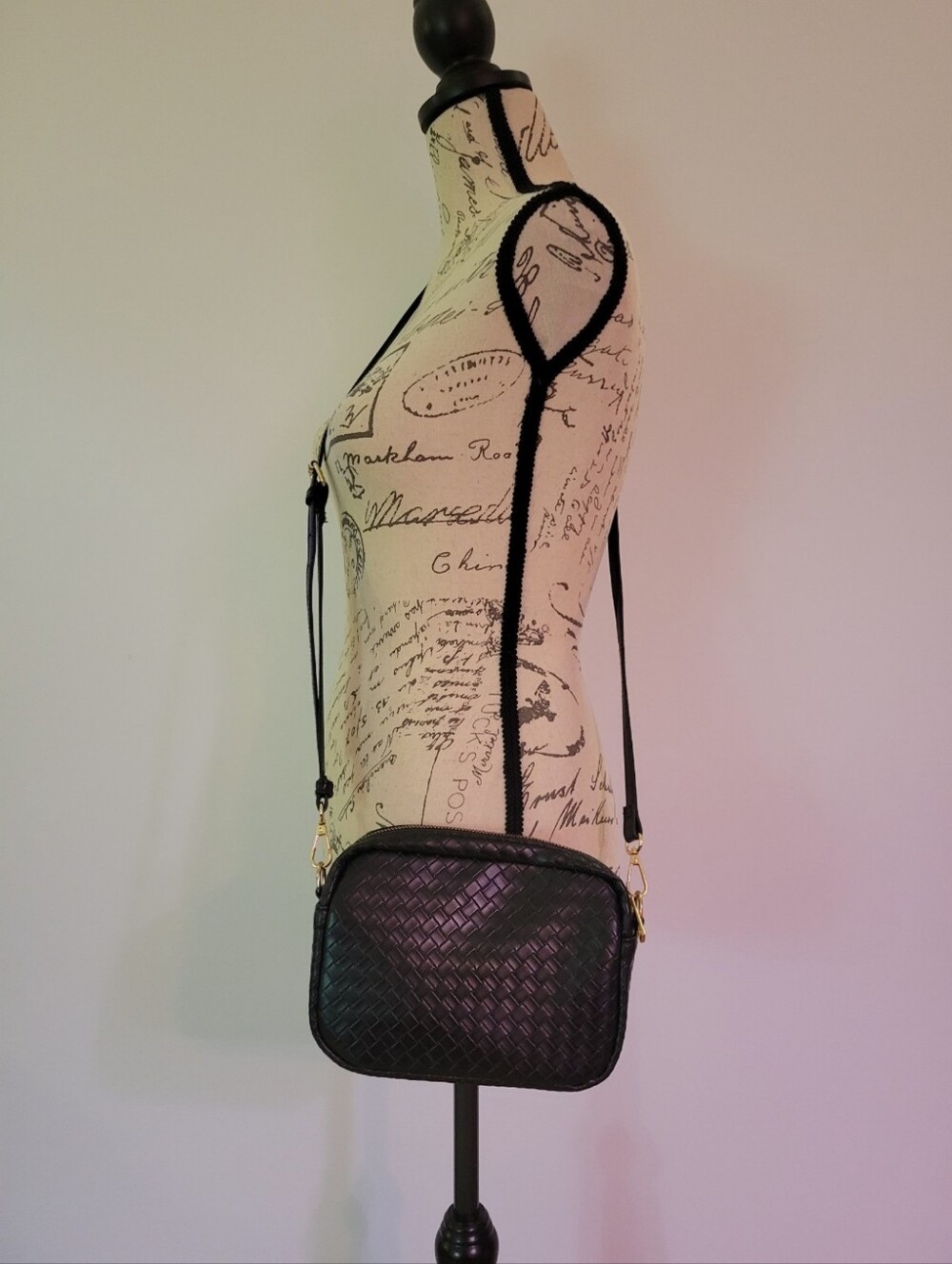 Black Woven Pattern Crossbody Purse